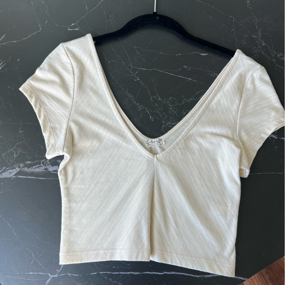 Free People Cream/Beige Double V Crop Top